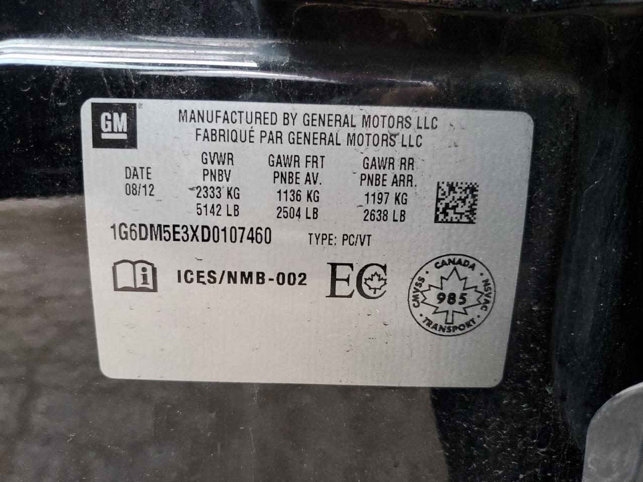 1G6DM5E3XD0107460 2013 Cadillac Cts Performance Collection