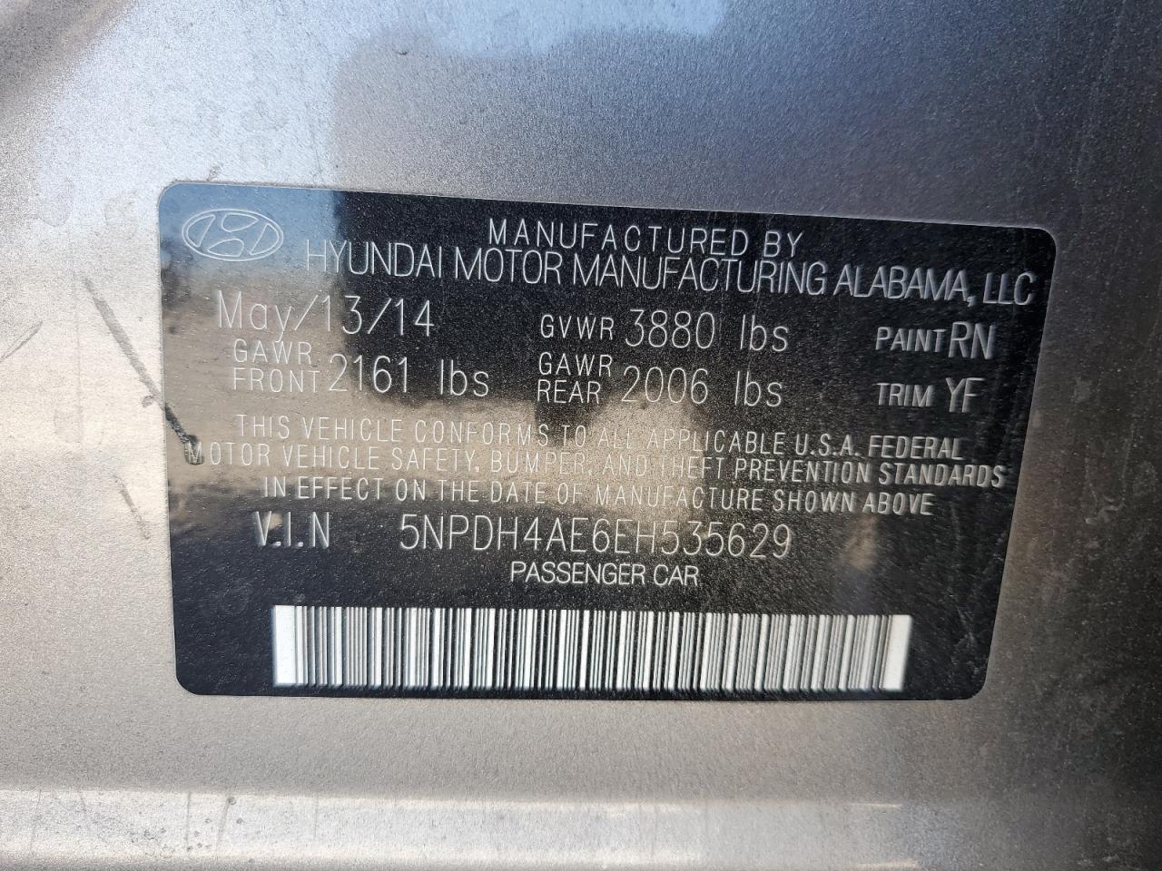 5NPDH4AE6EH535629 2014 Hyundai Elantra Se