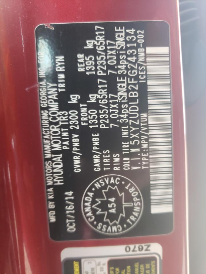 5XYZUDLB2FG243134 2015 Hyundai Santa Fe Sport