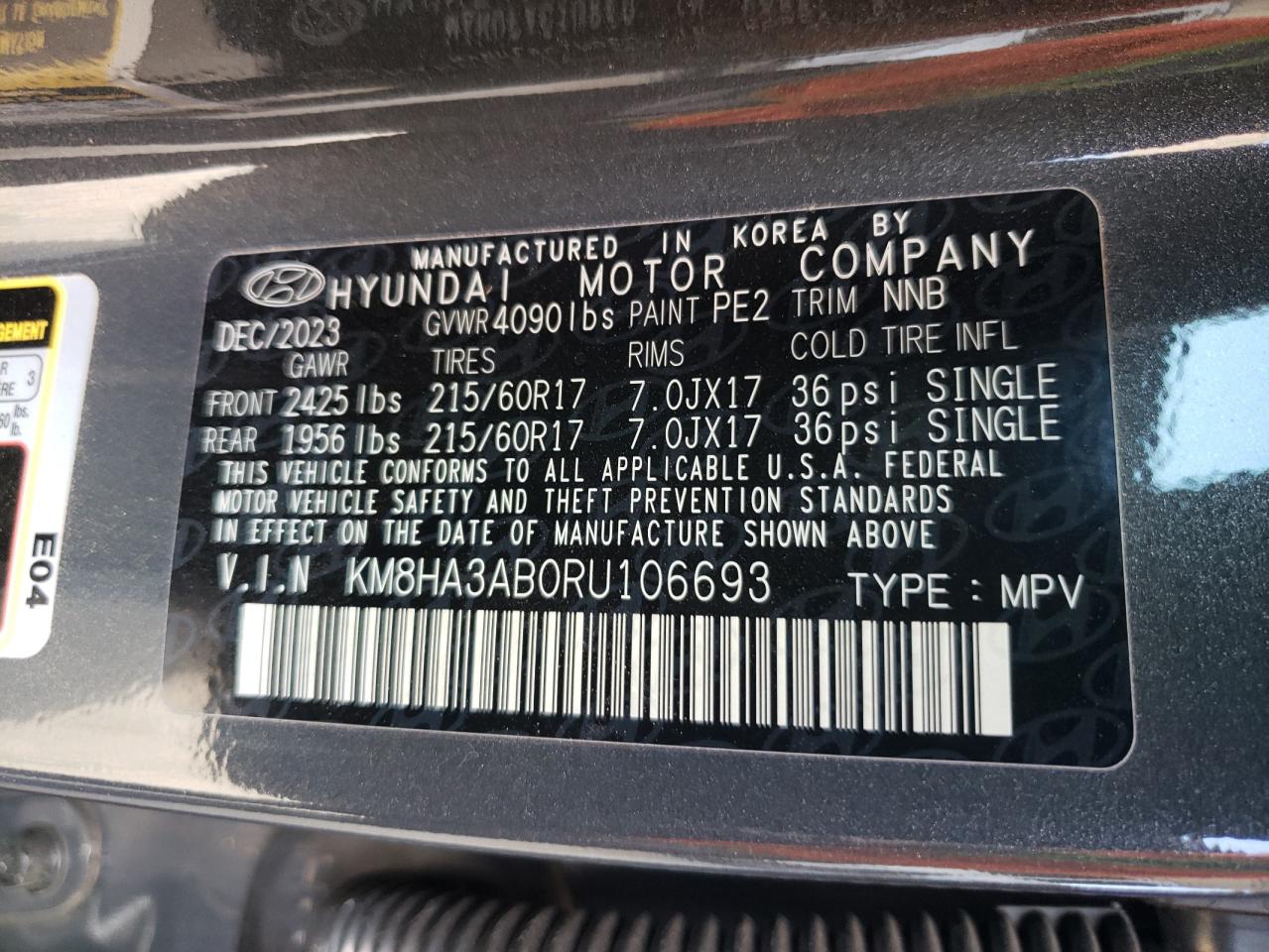 KM8HA3AB0RU106693 2024 Hyundai Kona Se