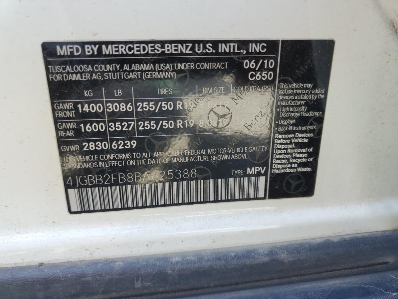 4JGBB2FB8BA625388 2011 Mercedes-Benz Ml 350 Bluetec