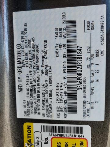 VIN 3FA6P0RU2JR181847 2018 Ford Fusion, Titanium/Pl... no.12