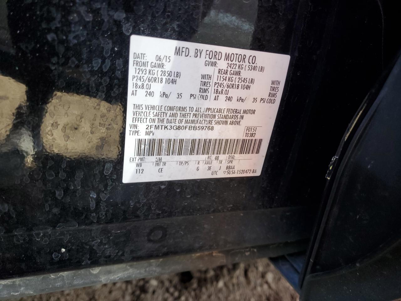 2FMTK3G80FBB59768 2015 Ford Edge Se