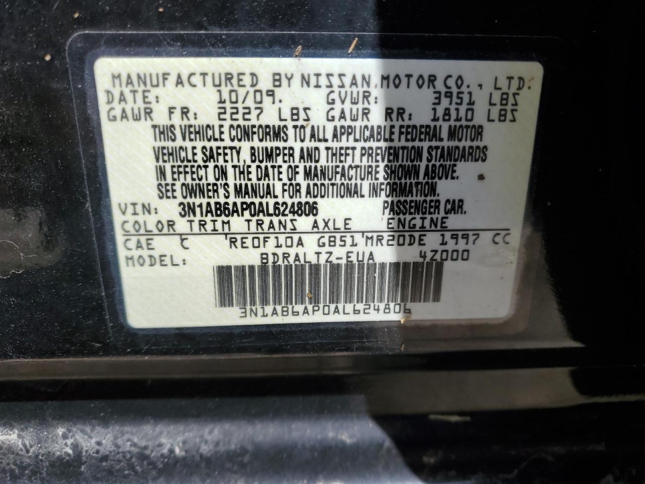 3N1AB6AP0AL624806 2010 Nissan Sentra 2.0