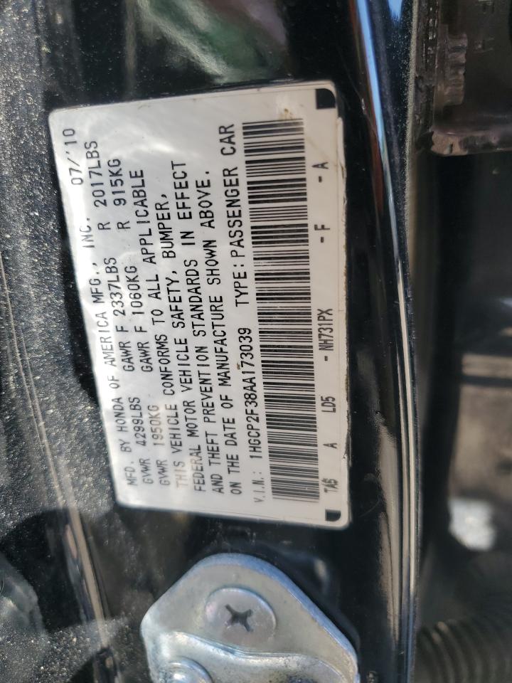 1HGCP2F38AA173039 2010 Honda Accord Lx