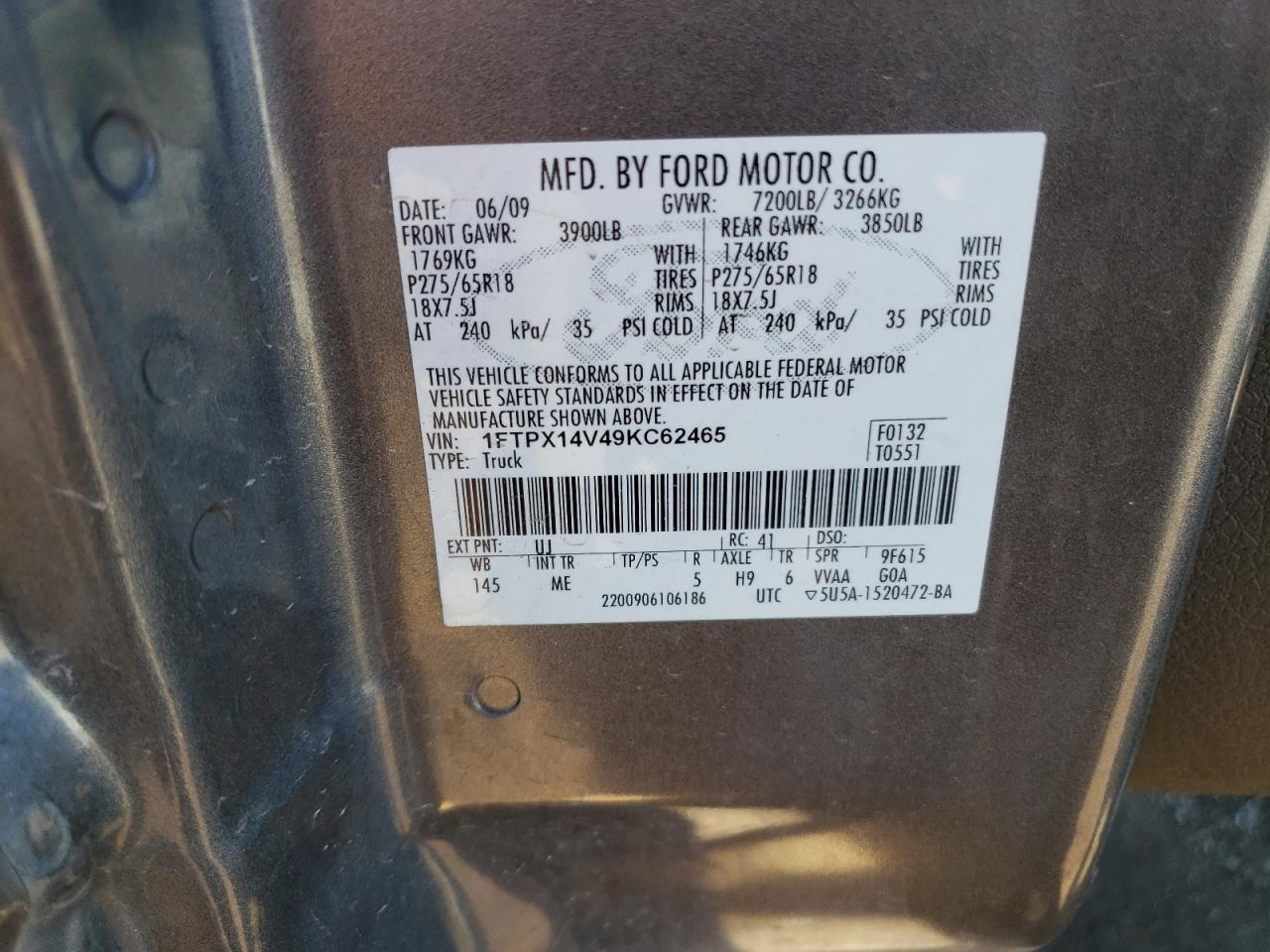 1FTPX14V49KC62465 2009 Ford F150 Super Cab