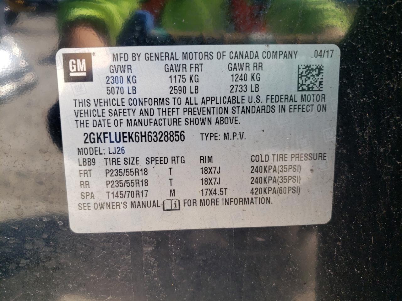 2GKFLUEK6H6328856 2017 GMC Terrain Slt