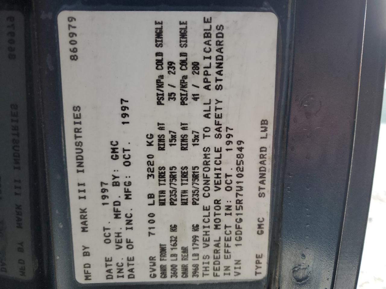 1GDFG15R7W1025849 1998 GMC Savana Rv G1500