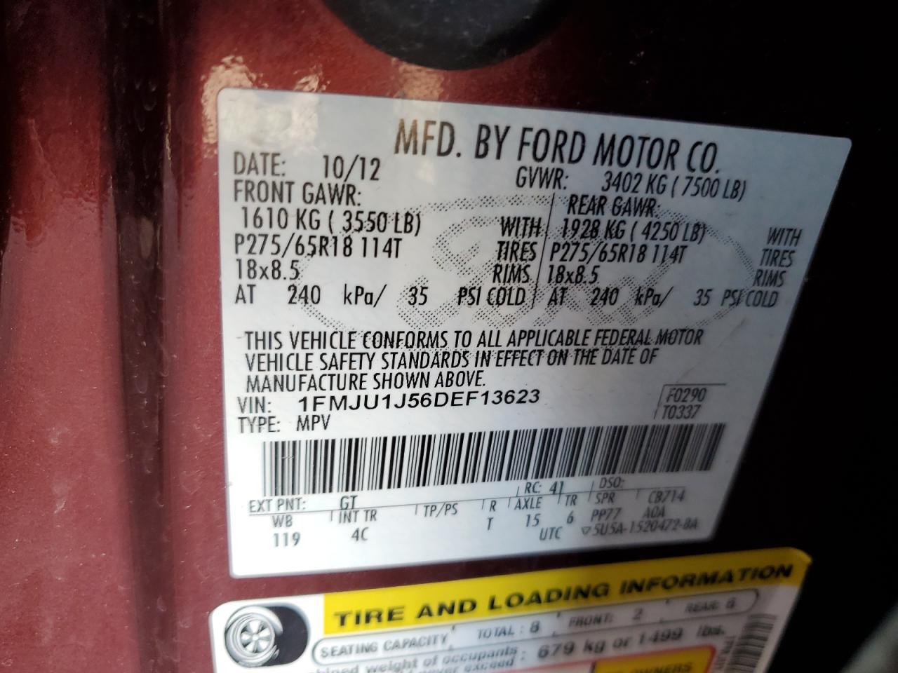 1FMJU1J56DEF13623 2013 Ford Expedition Xlt