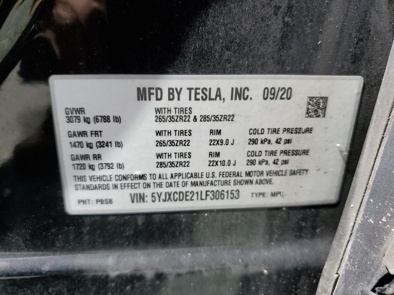 2020 Tesla Model X vin: 5YJXCDE21LF306153