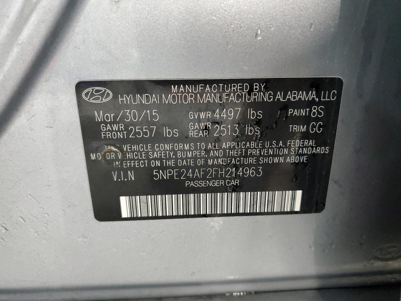 5NPE24AF2FH214963 2015 Hyundai Sonata Se