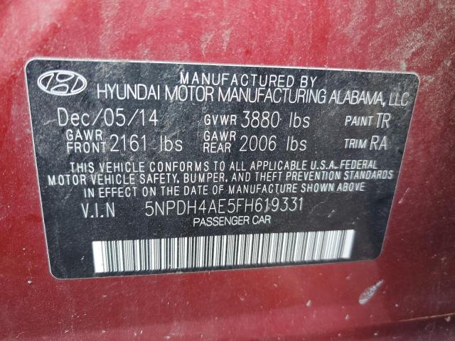 2015 Hyundai Elantra Se VIN: 5NPDH4AE5FH619331 Lot: 51015354