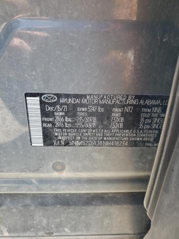 2022 Hyundai Santa Fe Sel VIN: 5NMS2DAJ8NH418234 Lot: 51391694