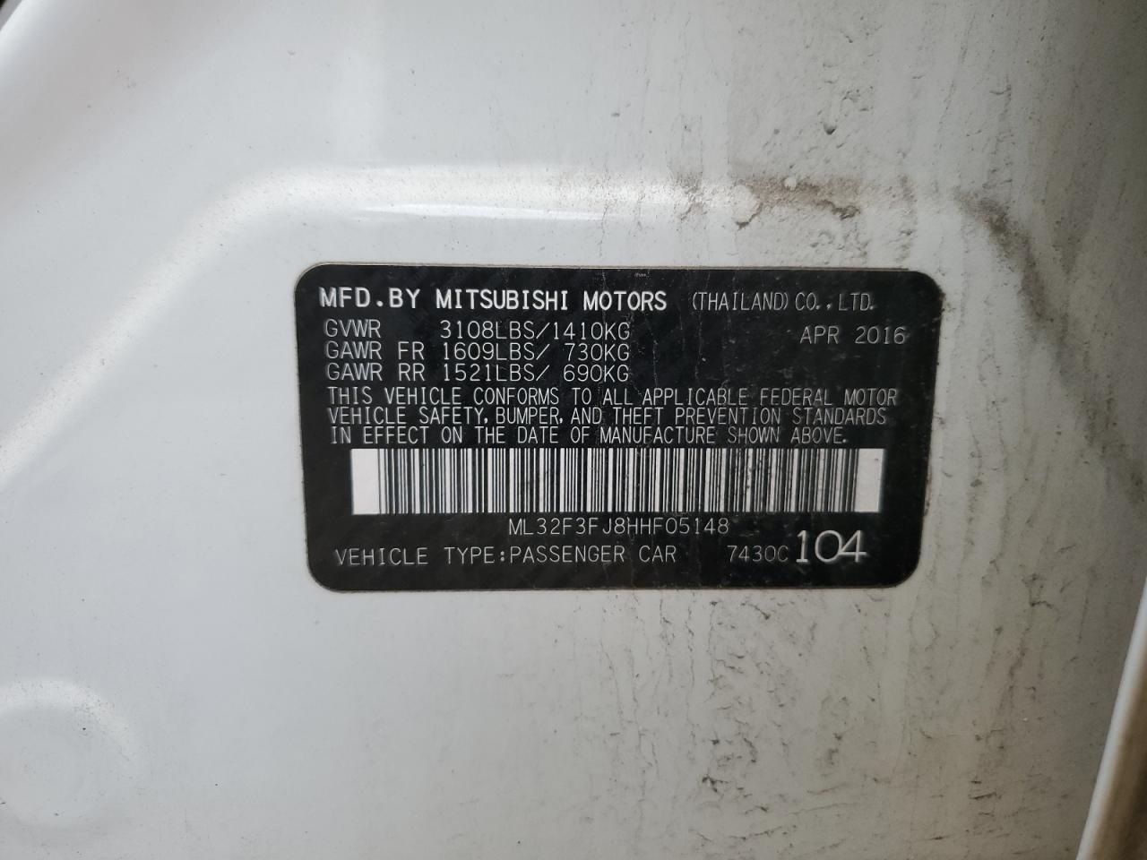 ML32F3FJ8HHF05148 2017 Mitsubishi Mirage G4 Es