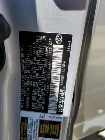 2012 Toyota Camry Base VIN: 4T4BF1FK0CR224034 Lot: 51746964