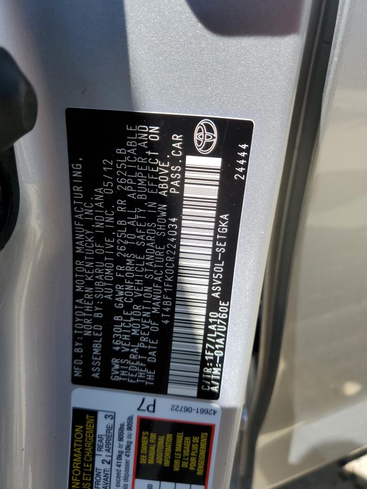 4T4BF1FK0CR224034 2012 Toyota Camry Base