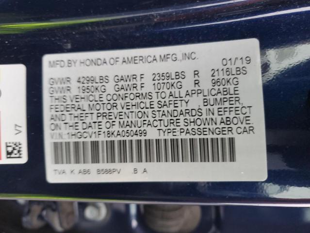 VIN 1HGCV1F18KA050499 2019 Honda Accord, LX no.12