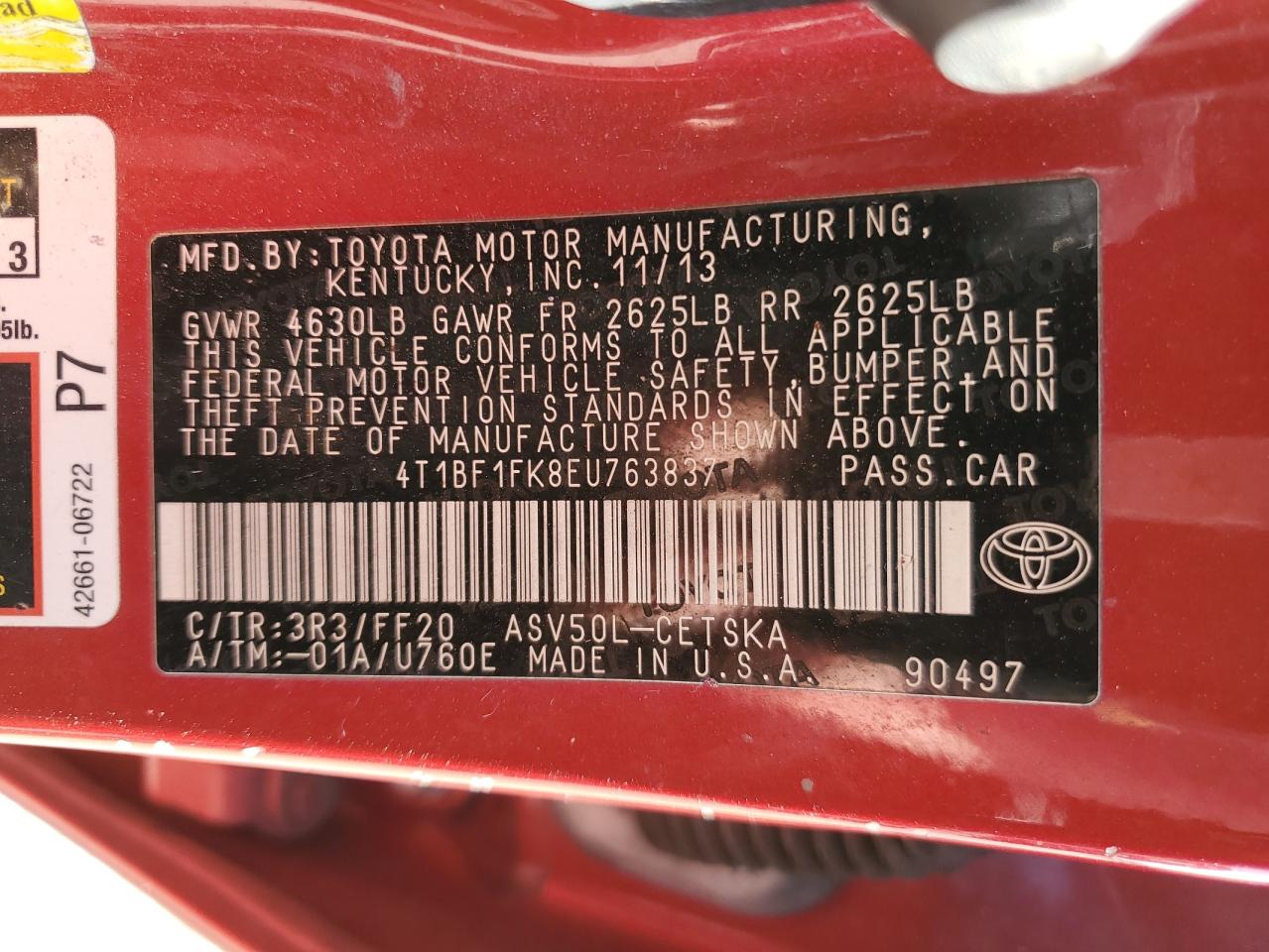 4T1BF1FK8EU763837 2014 Toyota Camry L