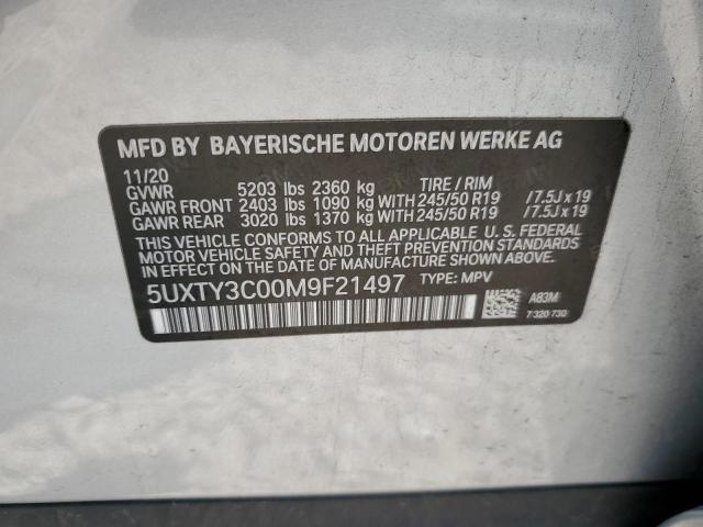 2021 BMW X3 Sdrive30I VIN: 5UXTY3C00M9F21497 Lot: 52224634