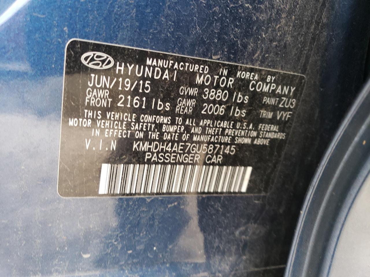 KMHDH4AE7GU587145 2016 Hyundai Elantra Se