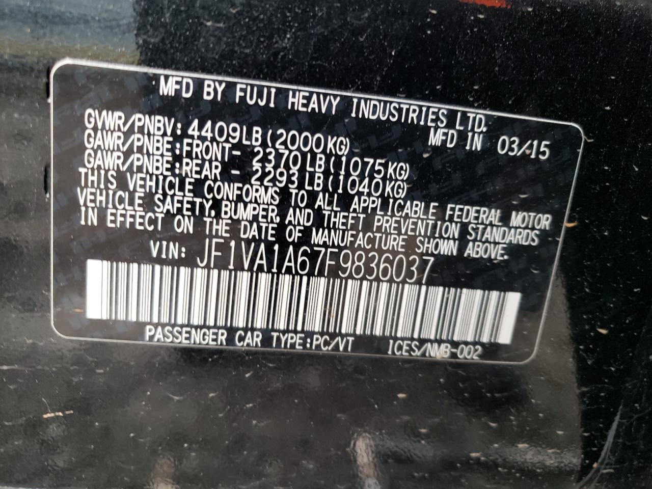 JF1VA1A67F9836037 2015 Subaru Wrx