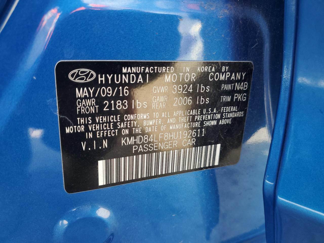 KMHD84LF8HU192611 2017 Hyundai Elantra Se