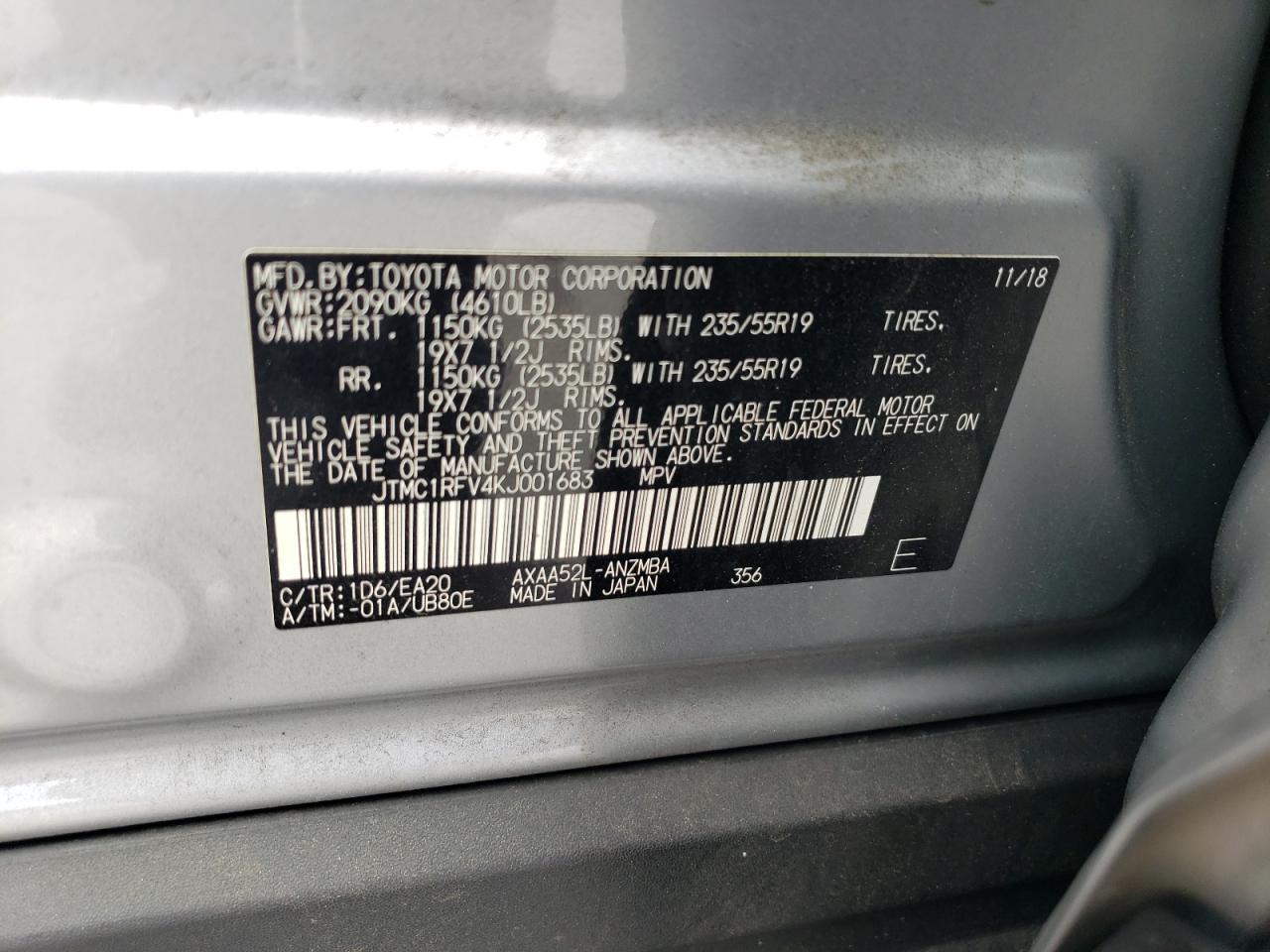 JTMC1RFV4KJ001683 2019 Toyota Rav4 Xle Premium