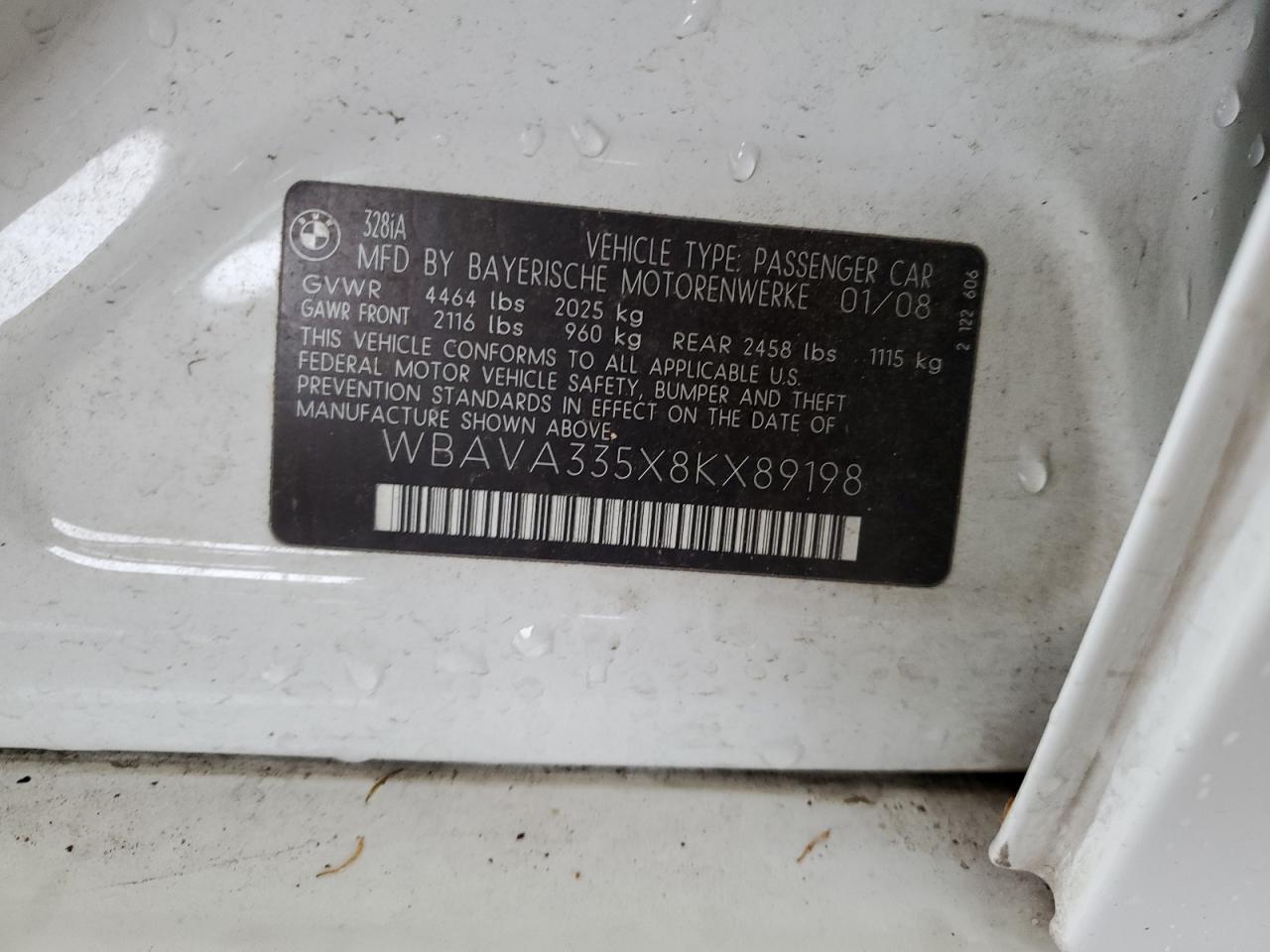 WBAVA335X8KX89198 2008 BMW 328 I