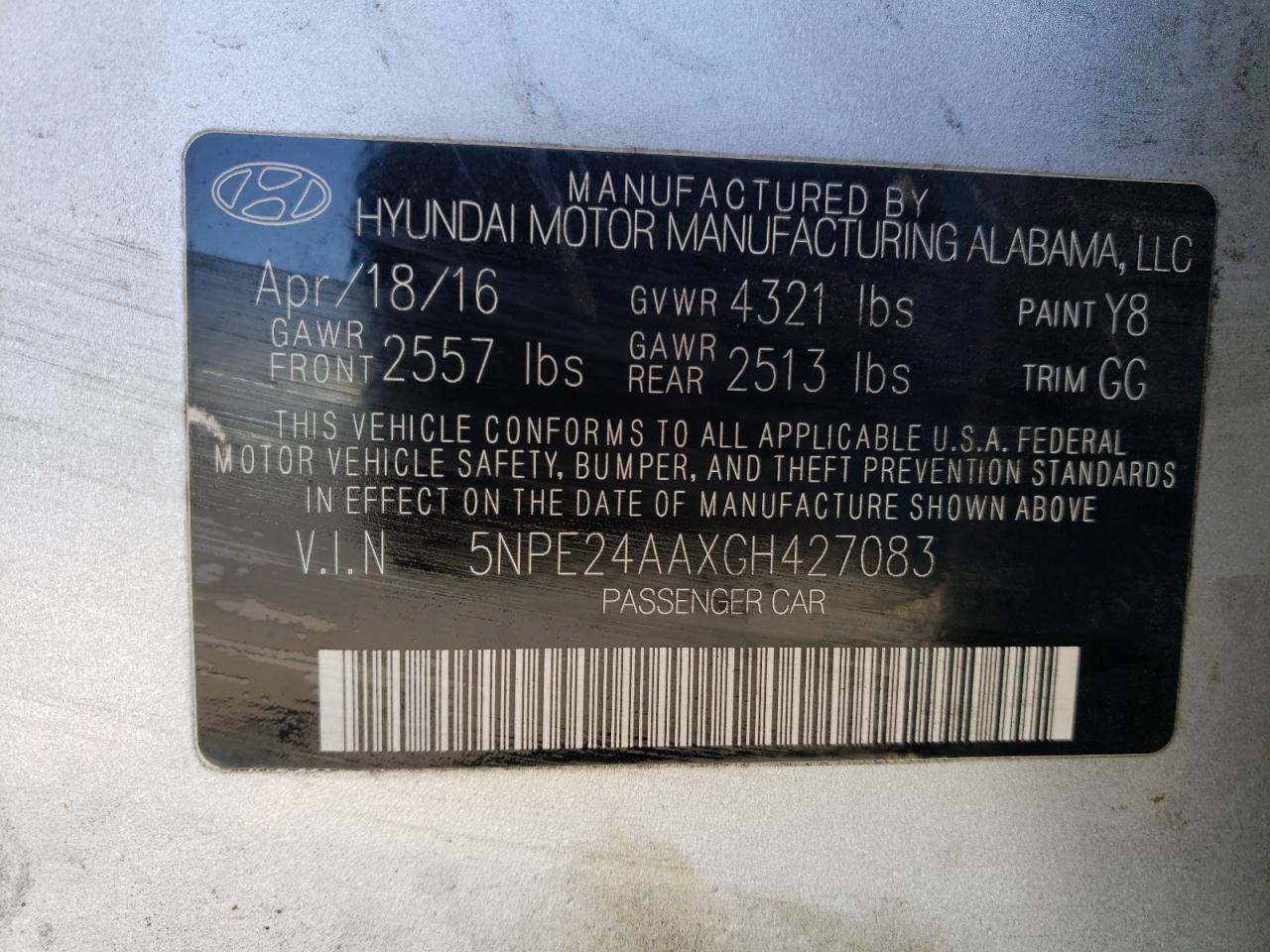 5NPE24AAXGH427083 2016 Hyundai Sonata Eco