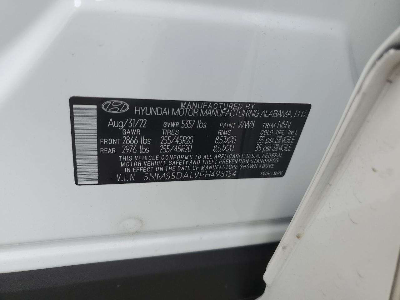 5NMS5DAL9PH498154 2023 Hyundai Santa Fe Calligraphy