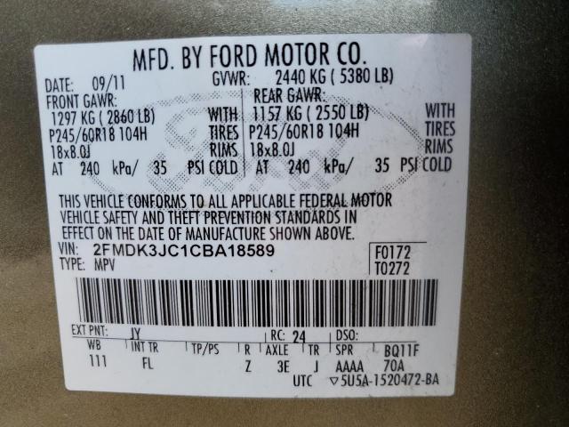 2012 Ford Edge Sel VIN: 2FMDK3JC1CBA18589 Lot: 52207494