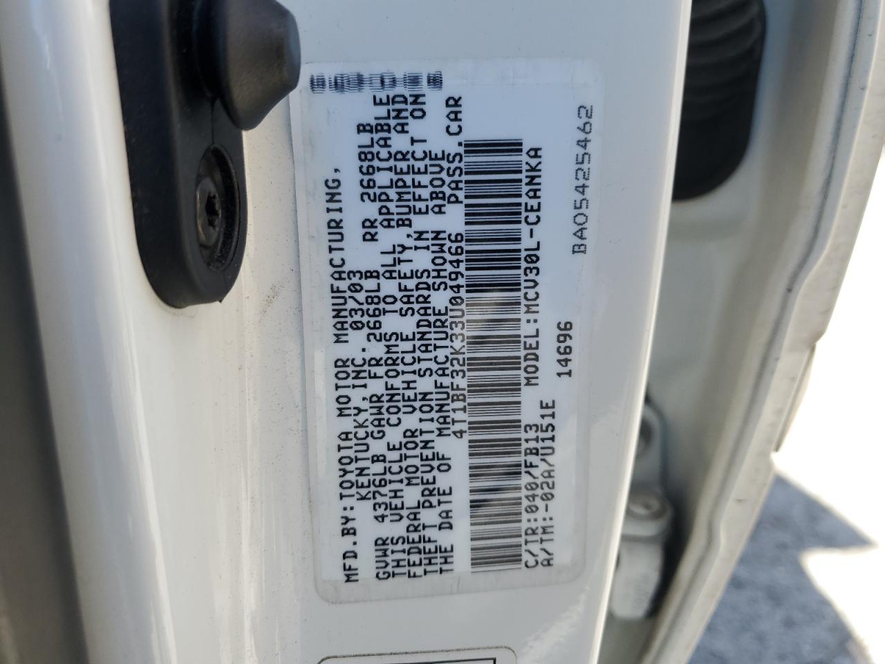 4T1BF32K33U049466 2003 Toyota Camry Le