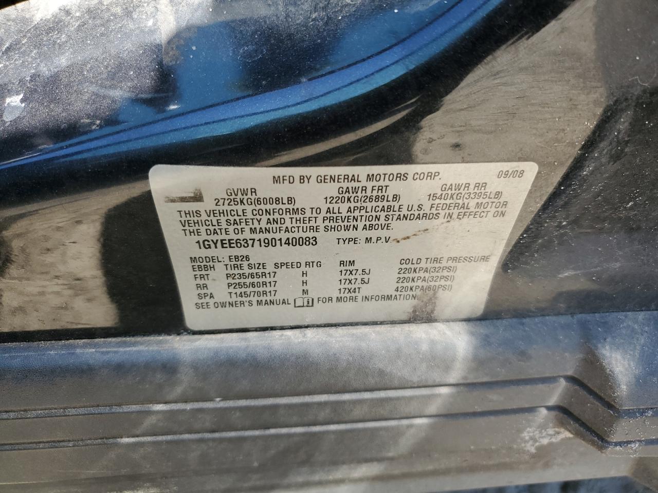 1GYEE637190140083 2009 Cadillac Srx