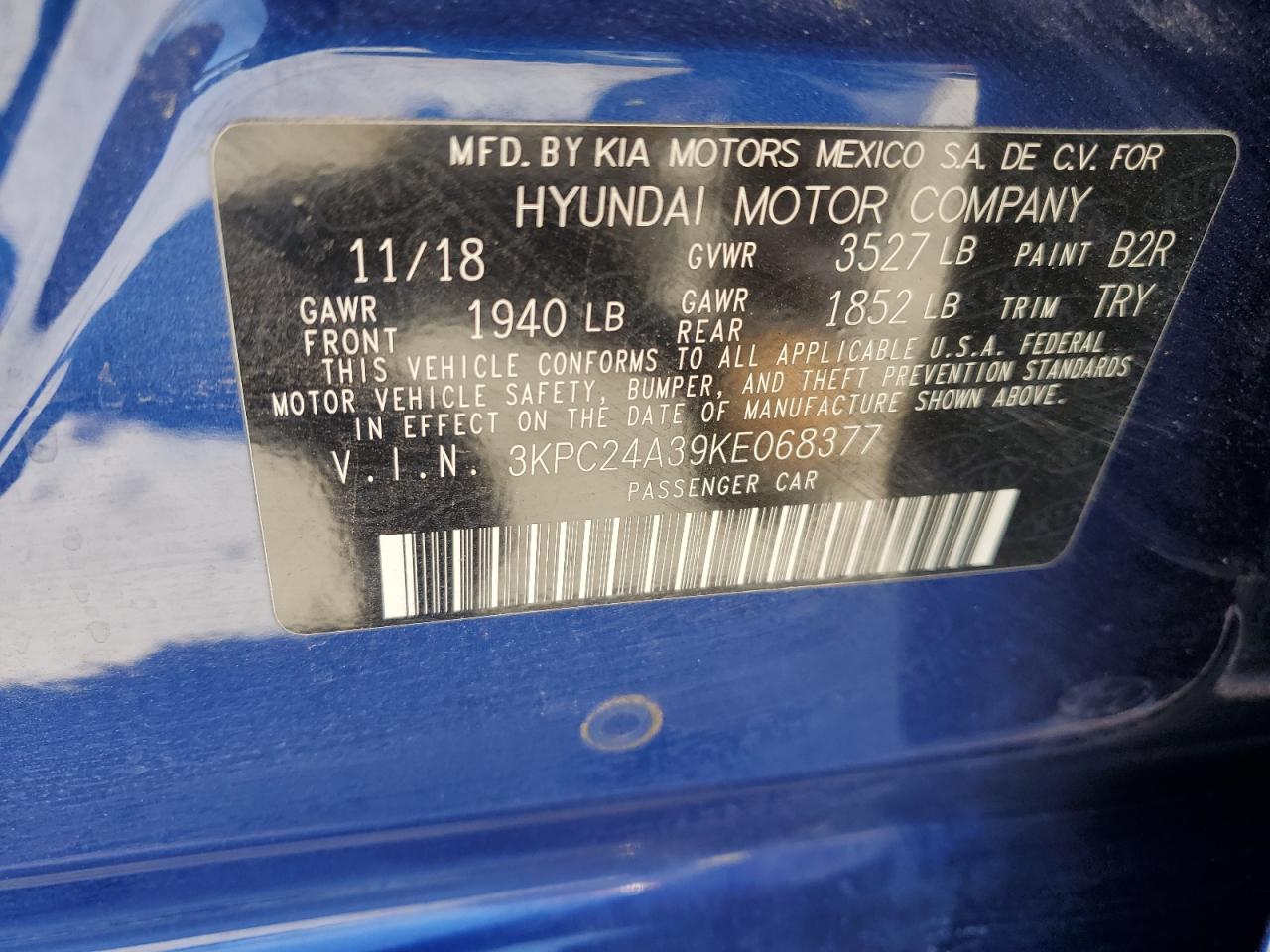 3KPC24A39KE068377 2019 Hyundai Accent Se