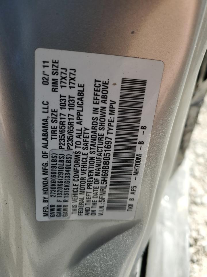 5FNRL5H69BB051697 2011 Honda Odyssey Exl