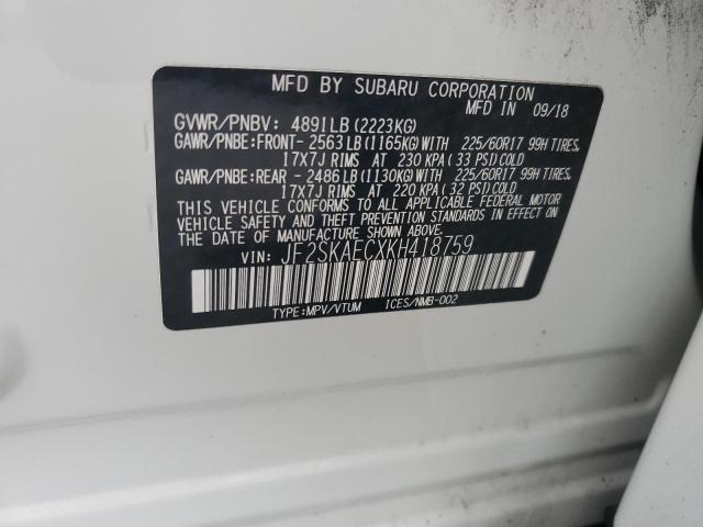 2019 Subaru Forester Premium VIN: JF2SKAECXKH418759 Lot: 51427694