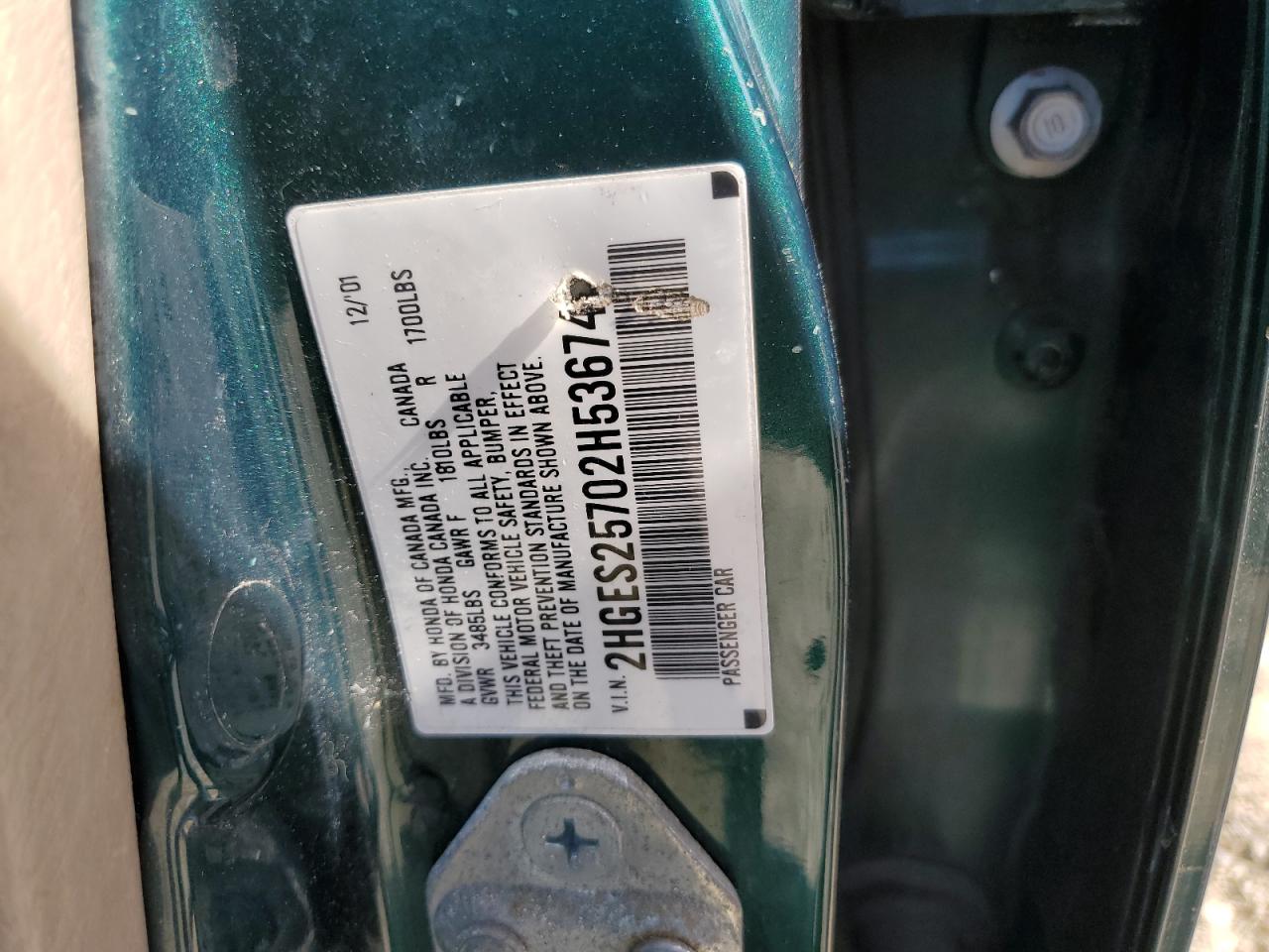 2HGES25702H536741 2002 Honda Civic Ex