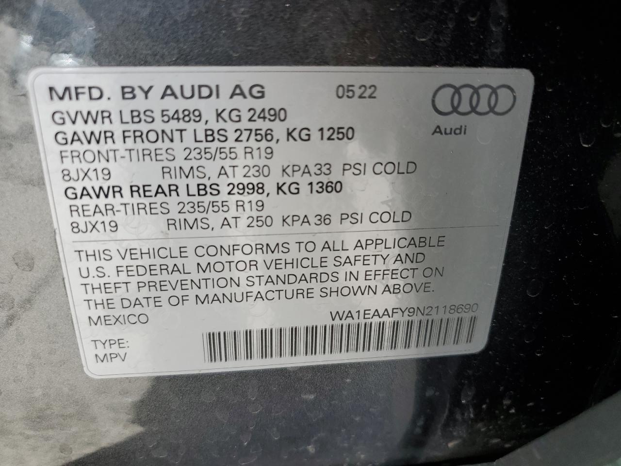 WA1EAAFY9N2118690 2022 Audi Q5 Premium Plus 45