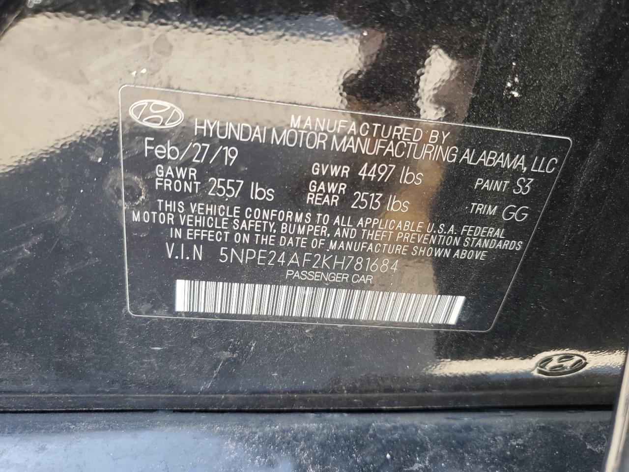 5NPE24AF2KH781684 2019 Hyundai Sonata Se