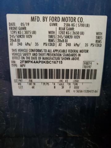 2019 Ford Edge St VIN: 2FMPK4AP0KBC16715 Lot: 51908874