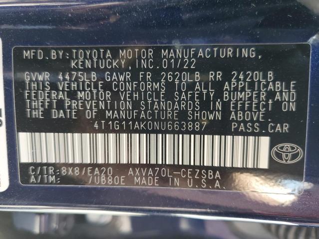 VIN 4T1G11AK0NU663887 2022 Toyota Camry, SE no.13