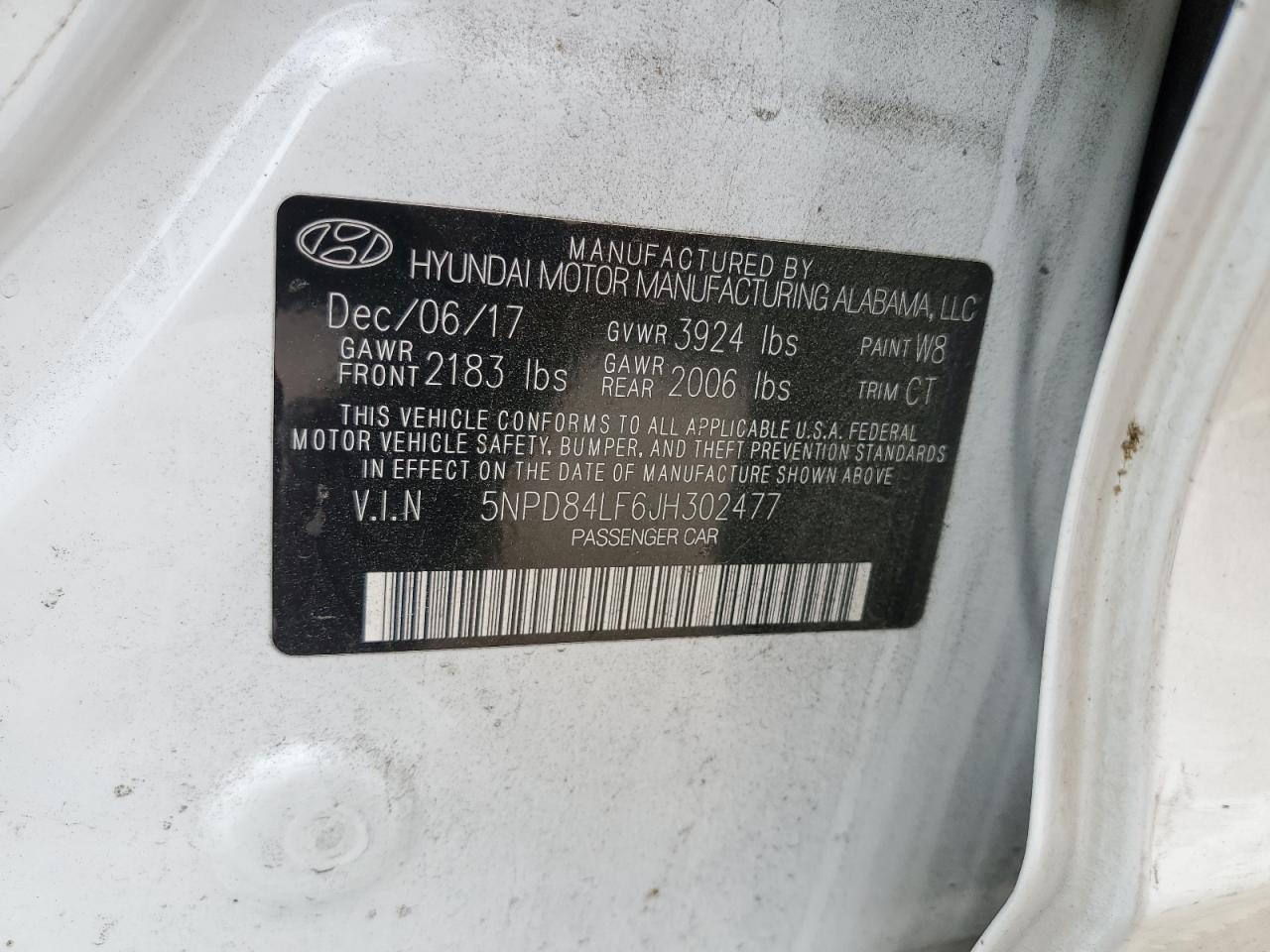 5NPD84LF6JH302477 2018 Hyundai Elantra Sel