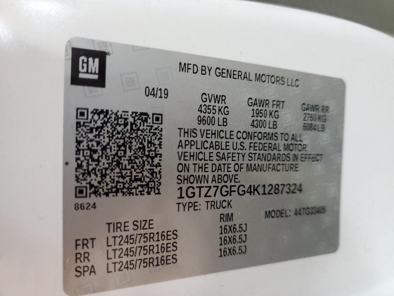 1GTZ7GFG4K1287324 2019 GMC Savana G3500