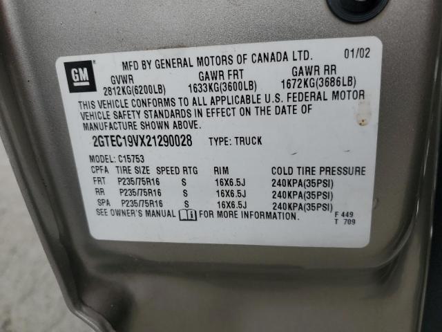 2002 GMC New Sierra C1500 VIN: 2GTEC19VX21290028 Lot: 51807894