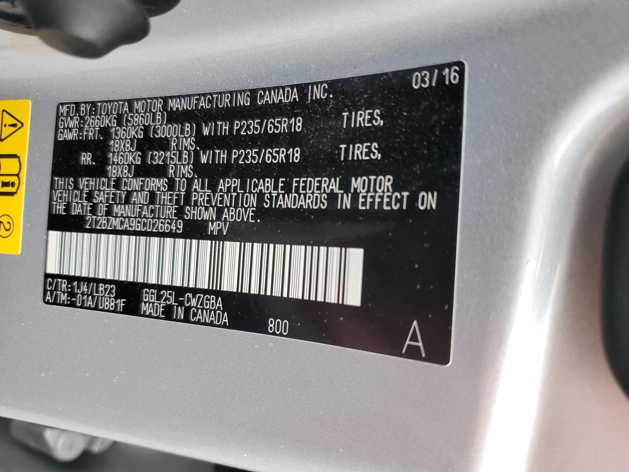 2T2BZMCA9GC026649 2016 Lexus Rx 350 Base