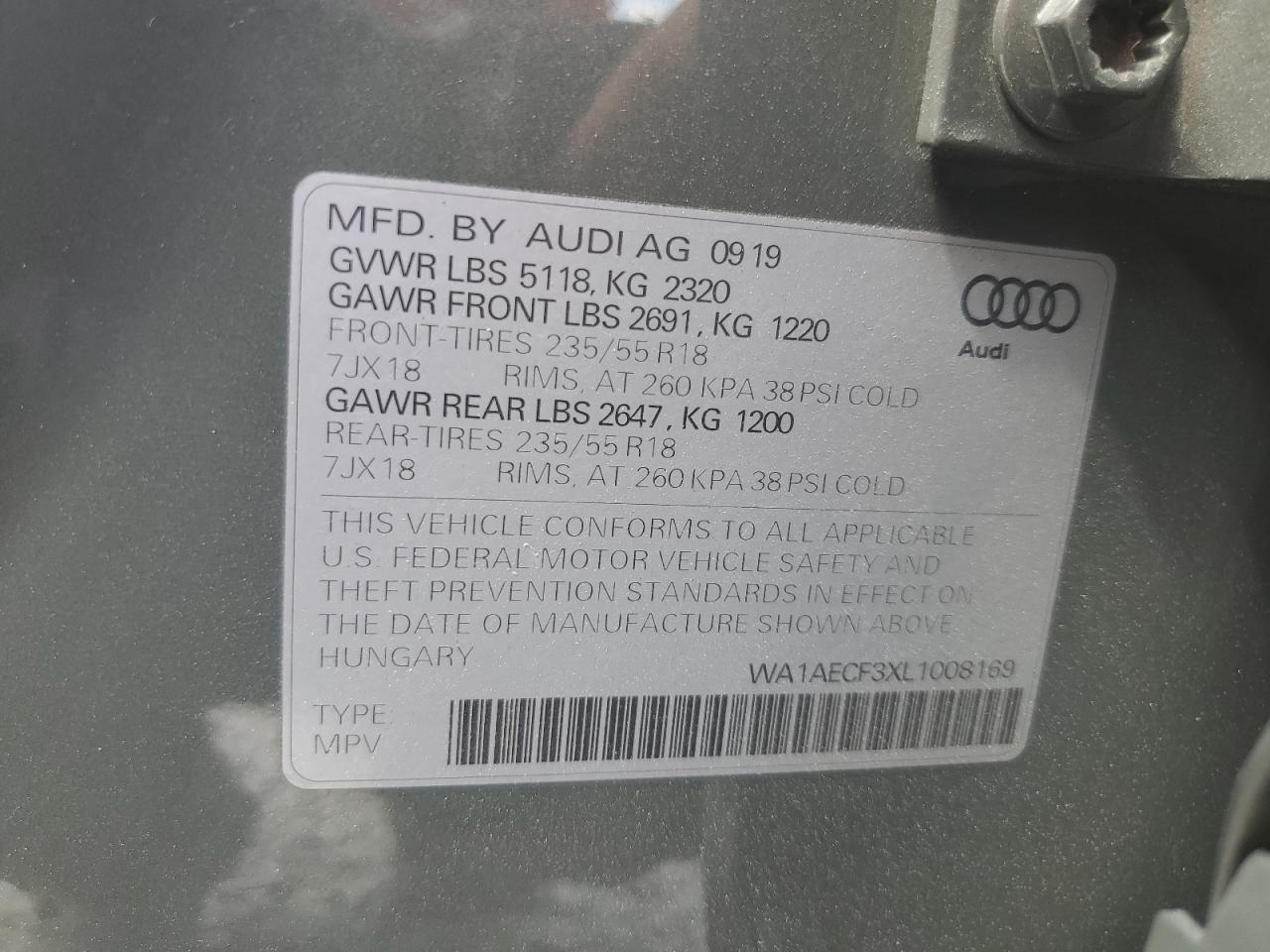 WA1AECF3XL1008169 2020 Audi Q3 Premium