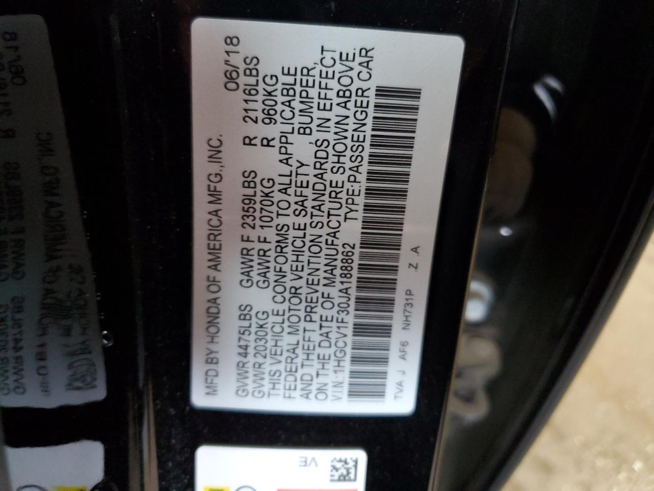 1HGCV1F30JA188862 2018 Honda Accord Sport