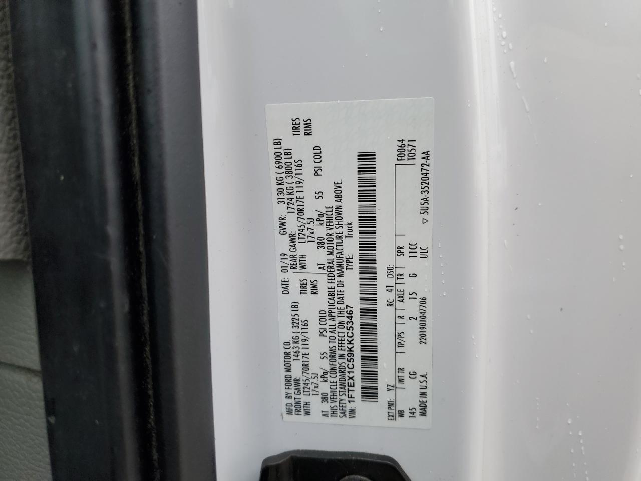 2019 Ford F150 Super Cab vin: 1FTEX1C59KKC53467