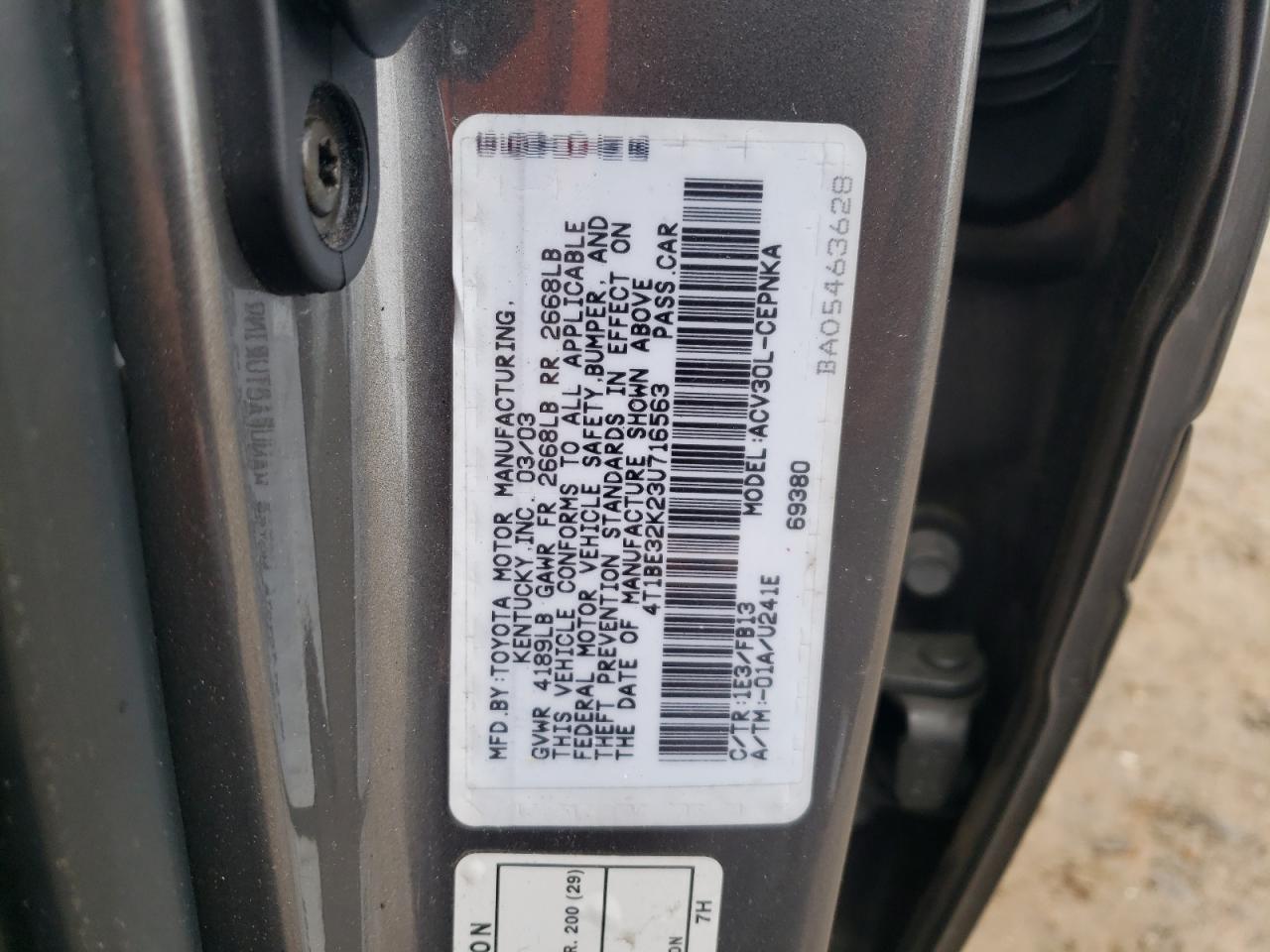 4T1BE32K23U716563 2003 Toyota Camry Le