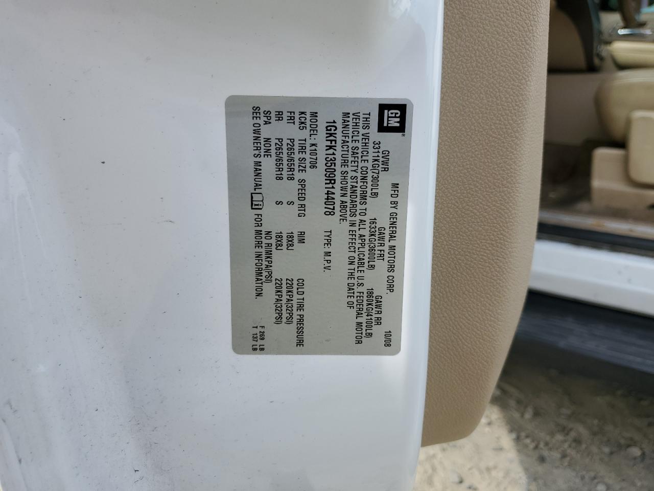 1GKFK13509R144078 2009 GMC Yukon Hybrid